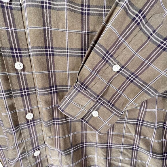 Orvis Mens XL Tan Plaid Button Down Shirt Cotton Collar Pocket Long Sleeve - Picture 8 of 12